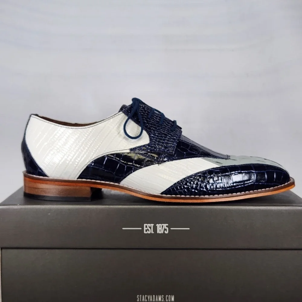 Stacy Adams Tristano Dress Shoes Mens Size 11.5 Dk Blue Mlt Leather Wingtip Shoe